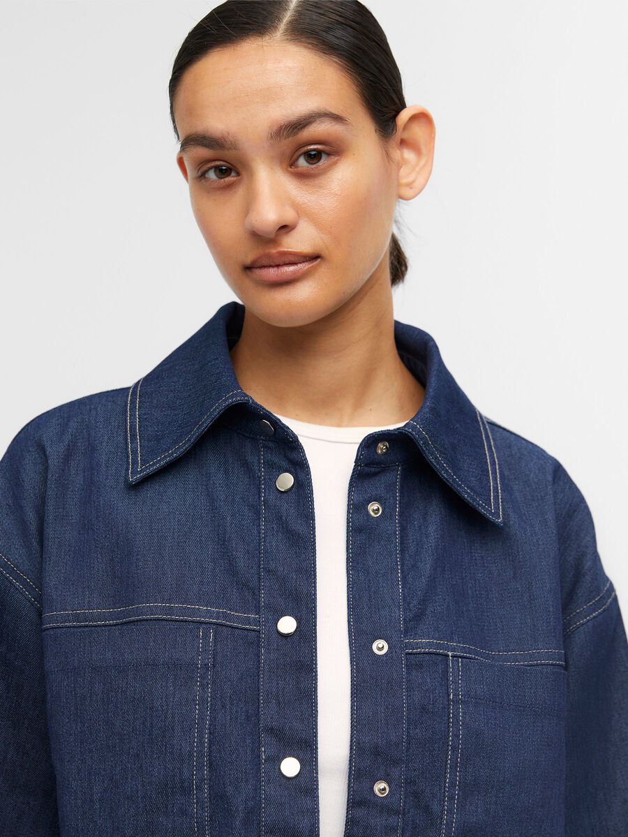 Veste en denim courte à délavage bleu foncé