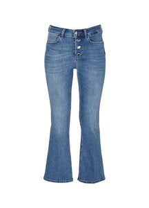 Jean bootcut cropped avec boutons