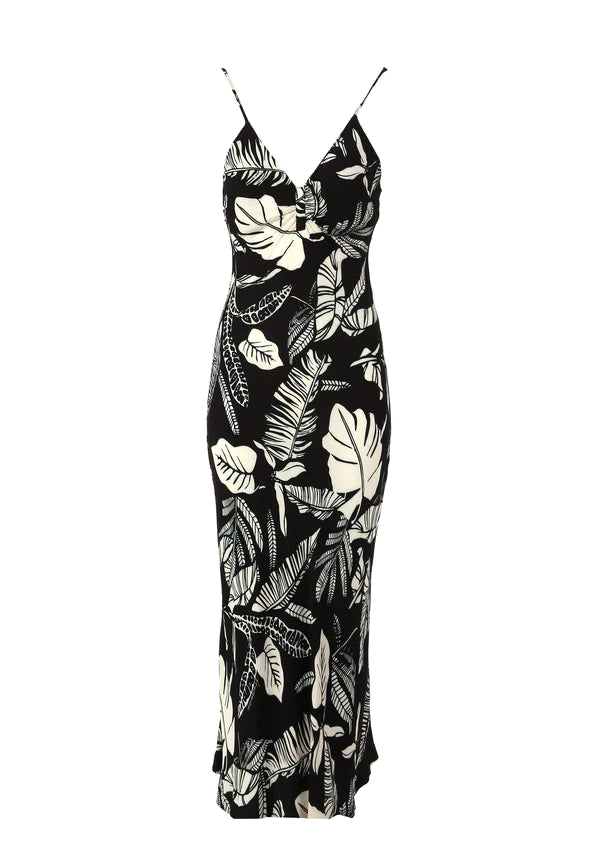 Robe longue ajustée à motif fleuri